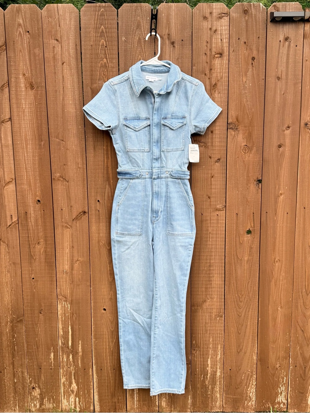 Light Wash Denim Jumpsuit with Collar and Pockets